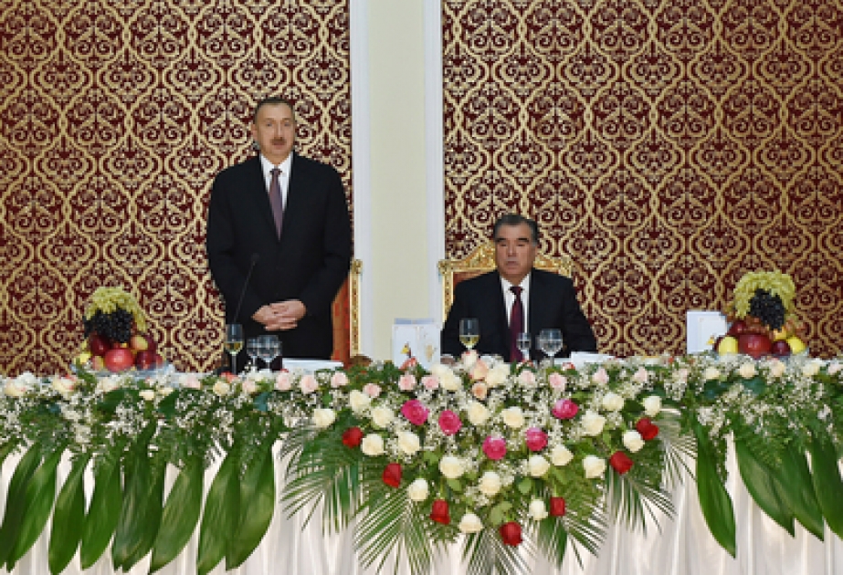 Official dinner reception was hosted on behalf of Tajik President Emomali Rahmon in honor of Azerbaijani President Ilham Aliyev VIDEO