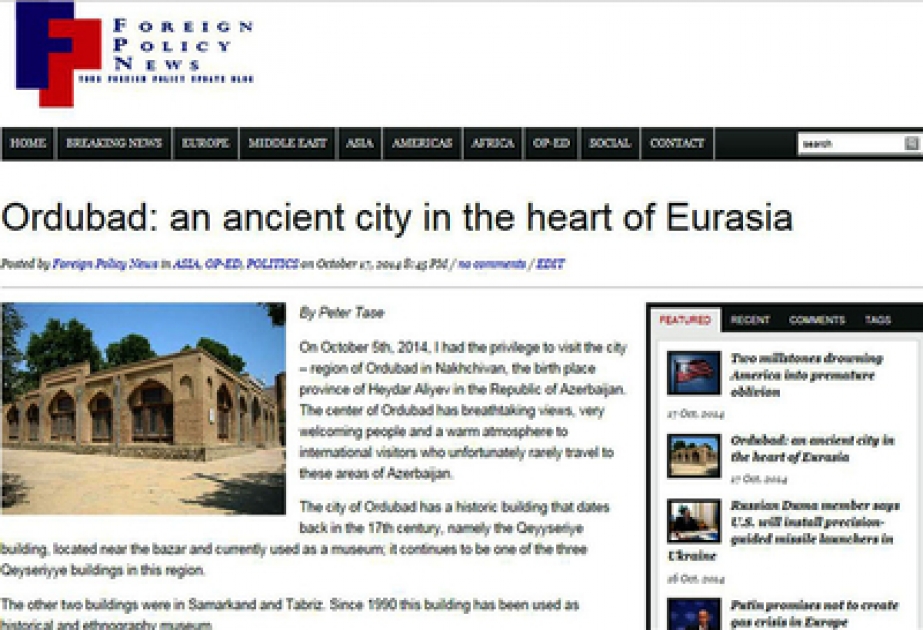 Foreign Policy News: Ordubad: an ancient city in the heart of Eurasia
