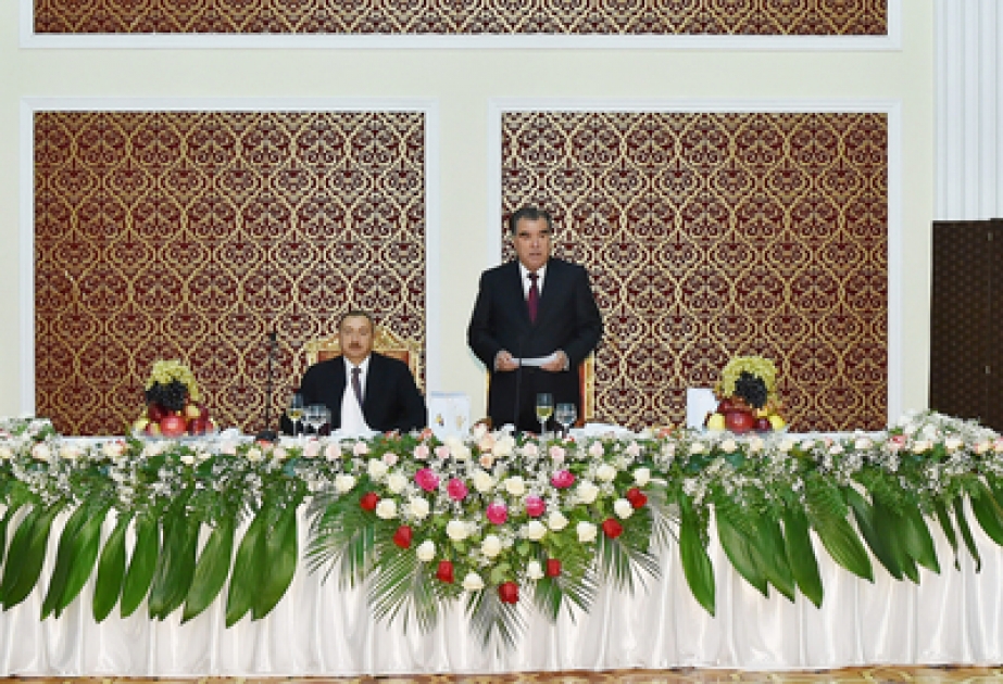 Official dinner reception was hosted on behalf of Tajik President Emomali Rahmon in honor of Azerbaijani President Ilham Aliyev