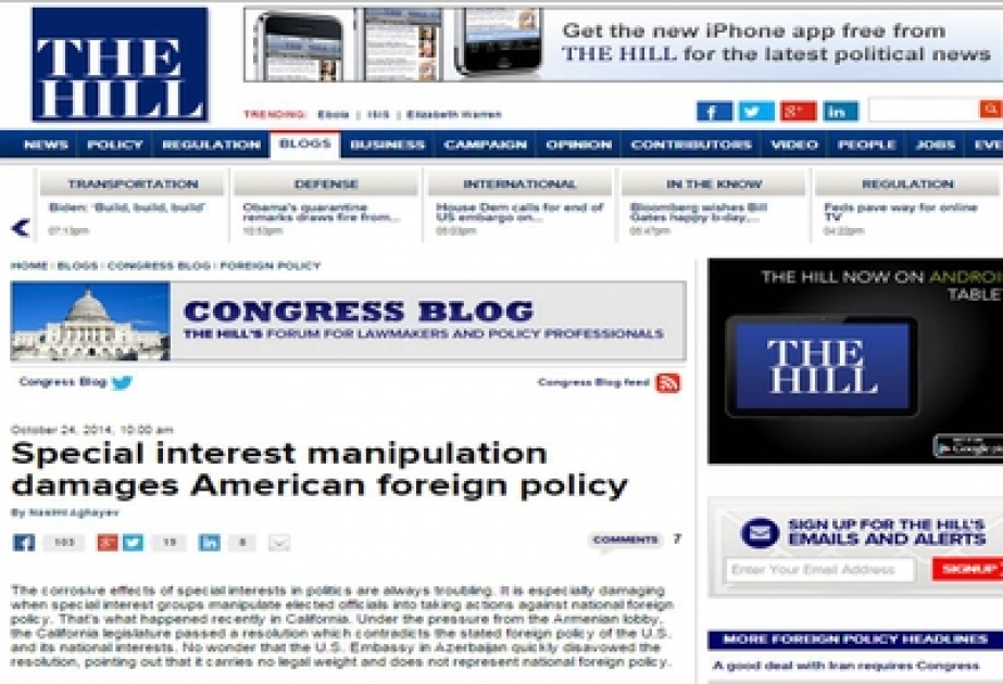The Hill: “Xüsusi maraqlar tərəfindən manipulyasiya Amerikanın xarici siyasətinə zərər vurur”