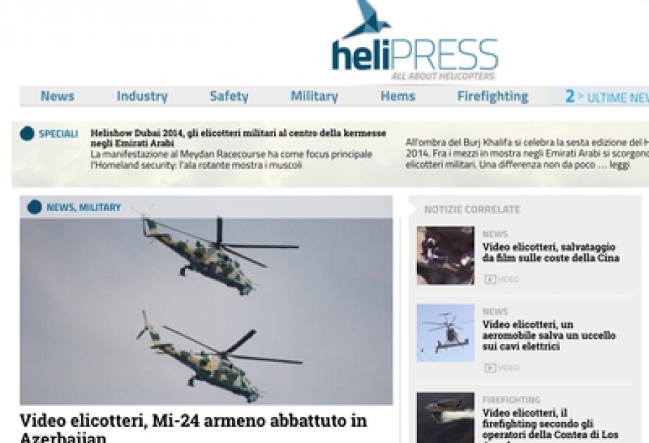 İtaliya mətbuatı Ermənistan helikopterinin vurulmasından yazır