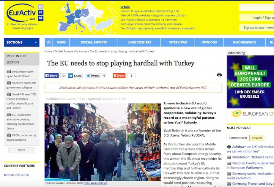 В европейском издании EurActiv отмечена важность Азербайджана как стратегического партнера для ЕС