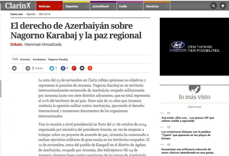 Azərbaycan səfirindən Argentinanın ermənipərəst jurnalistinə faktlara əsaslanan cavab