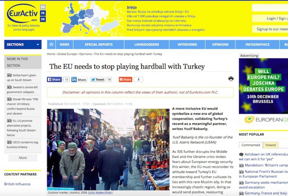 “EurActiv” nəşrində Azərbaycanın Avropa İttifaqı üçün strateji tərəfdaş kimi əhəmiyyəti vurğulanıb