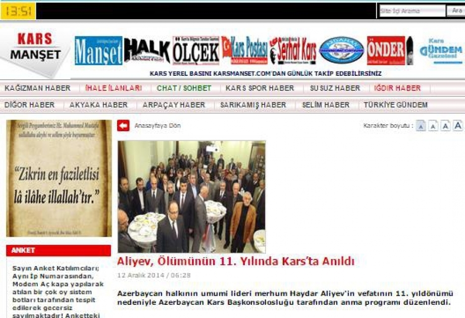 Türkiyə mətbuatı ulu öndər Heydər Əliyevin xatirəsinə həsr olunmuş anım mərasimini geniş işıqlandırıb