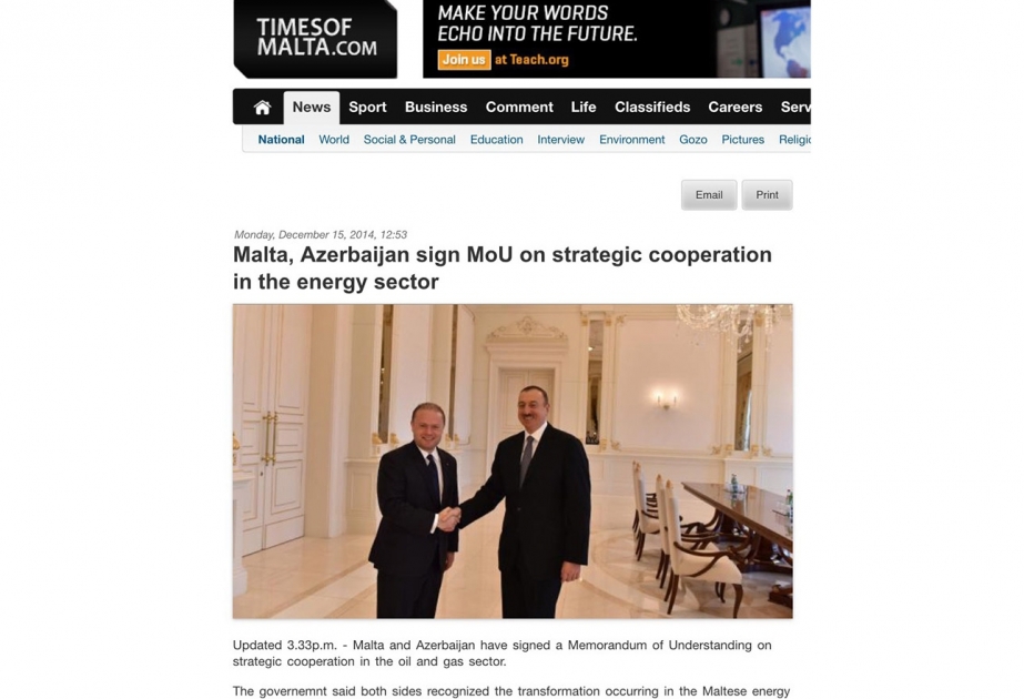 Les medias maltais couvrent largement la visite du Premier ministre de ce pays en Azerbaïdjan