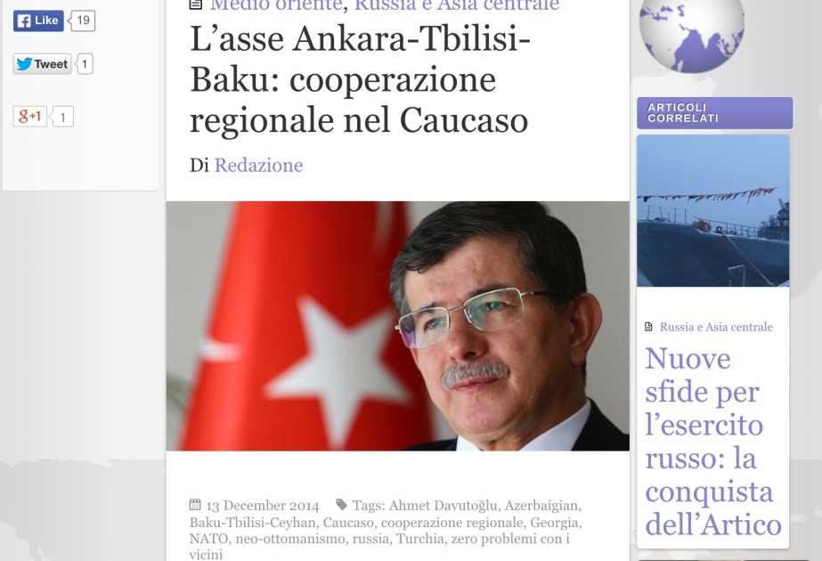 İtaliyanın “Cronache internazionali” xəbər saytı Azərbaycan, Türkiyə və Gürcüstan əlaqələrini təhlil edib