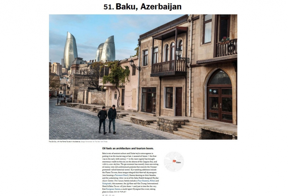 Baku among 52 places to go in 2015 VIDEO