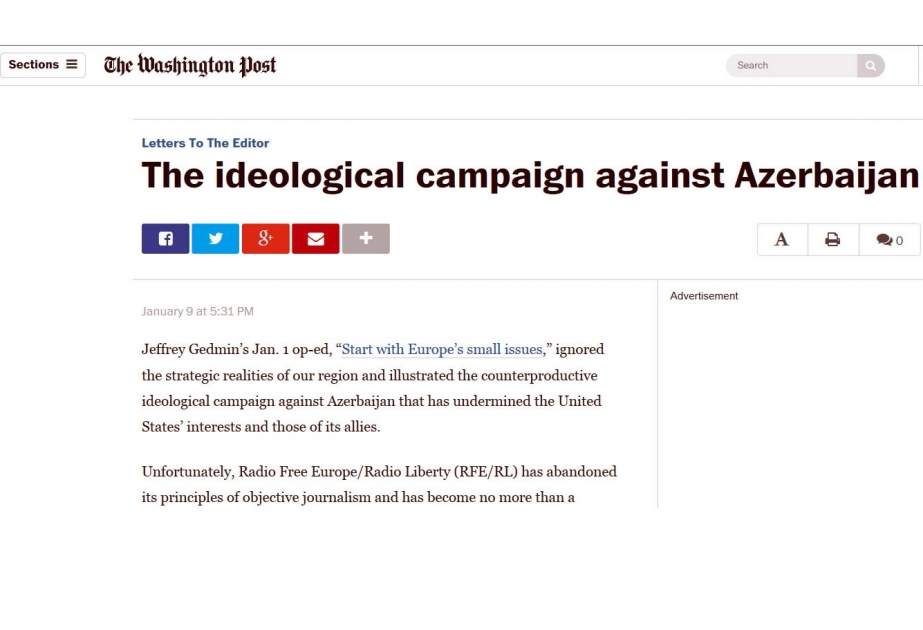 The Washington Post publishes comments of Azerbaijani MP on ideological campaign against Azerbaijan