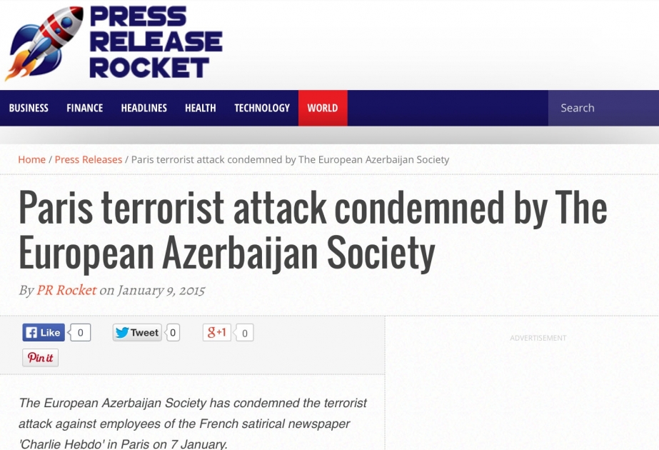 Avropa Azərbaycan Cəmiyyəti Parisdə törədilmiş terror aktını qınayır