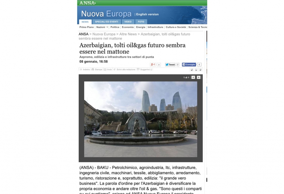 ANSA news agency writes about diversification of Azerbaijan`s economy