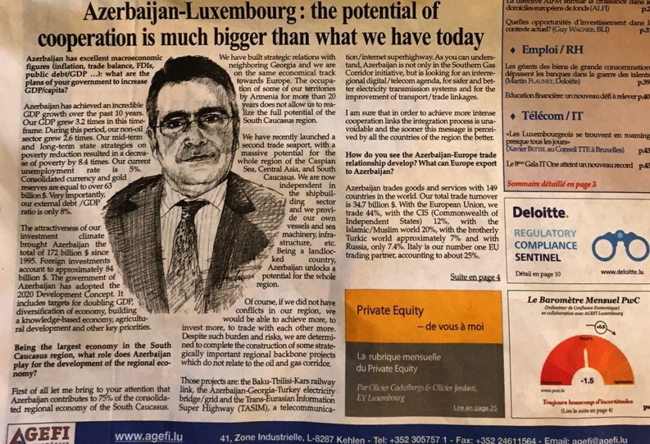 Luxembourg newspaper Agefi interviews Azerbaijani Ambassador