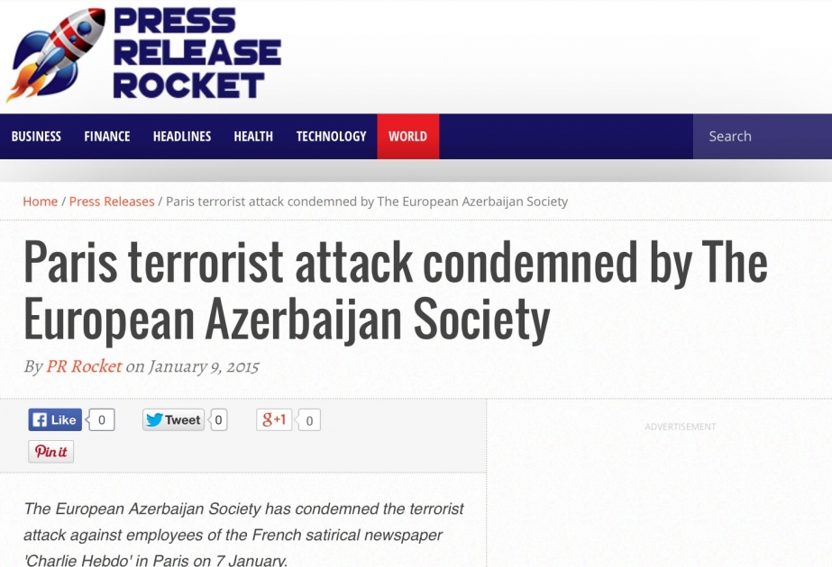 The European Azerbaijan Society condemns Charlie Hebdo attack