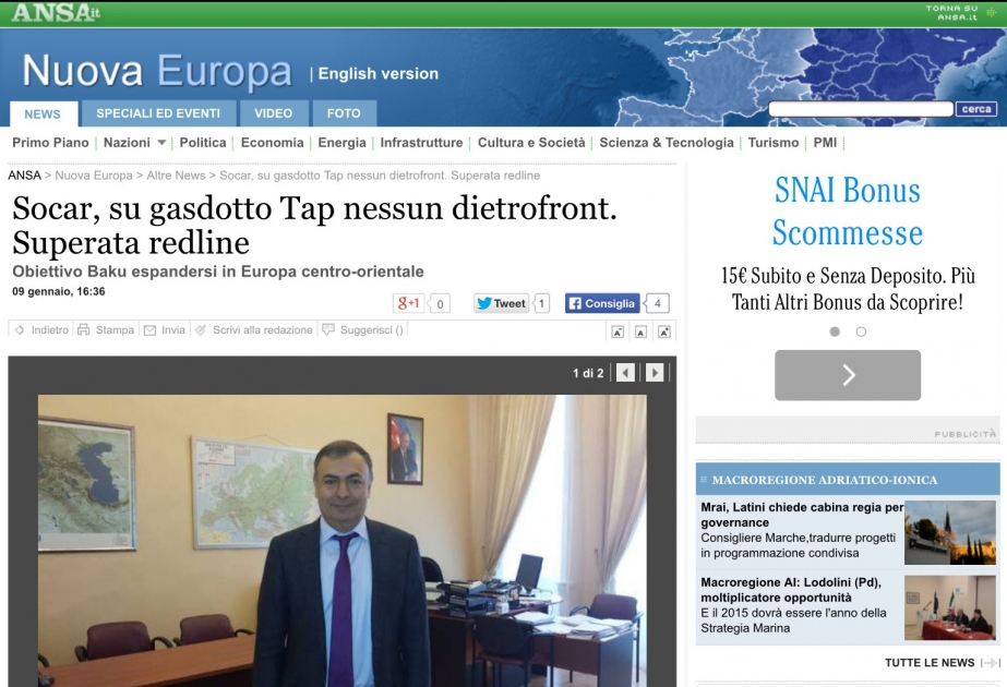 ANSA: Suspension of “South Stream” gas pipeline construction increased strategic importance of TAP