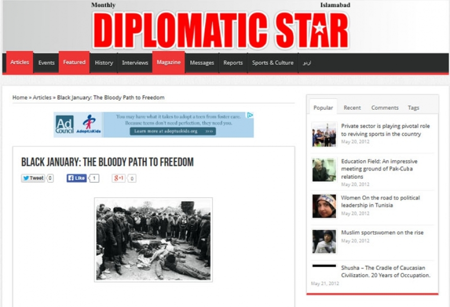 “Diplomatik Star” jurnalı: “20 Yanvar: Müstəqilliyə aparan qanlı yol”