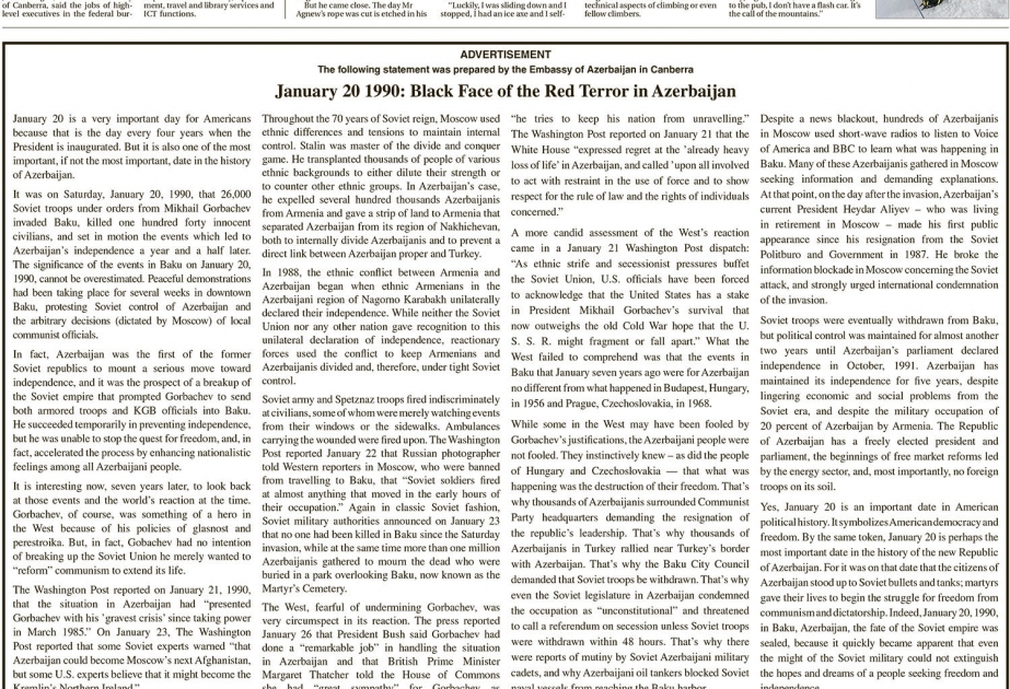 Avstraliyanın “The Canberra Times” qəzeti 20 Yanvar faciəsindən yazır