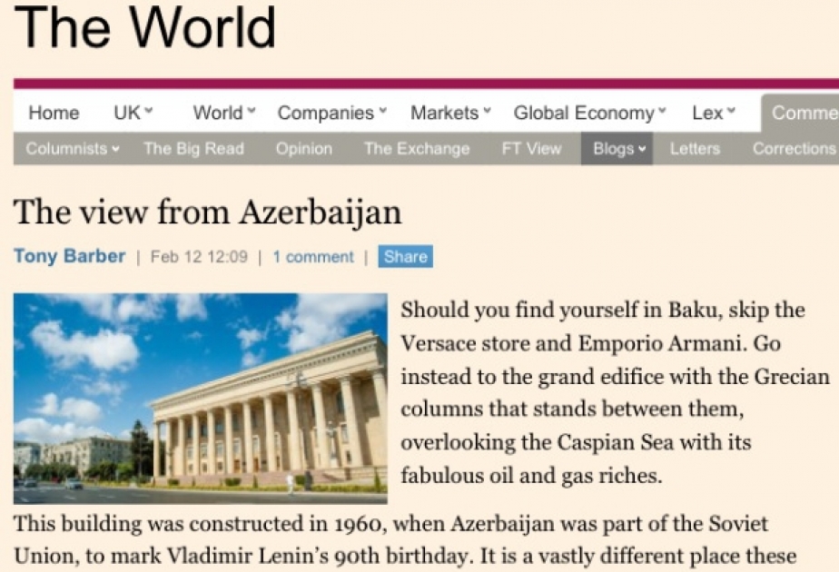 “Financial Times” qəzetində Azərbaycan haqqında məqalə dərc edilib