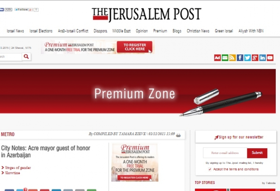 “The Jerusalem Post” İsrailin Akko şəhərinin merinin Azərbaycana səfərindən yazır