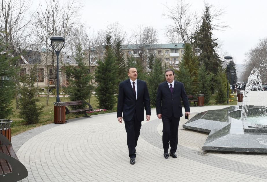 President Ilham Aliyev reviewed the conditions created at the Friendship Park in Mingachevir VIDEO
