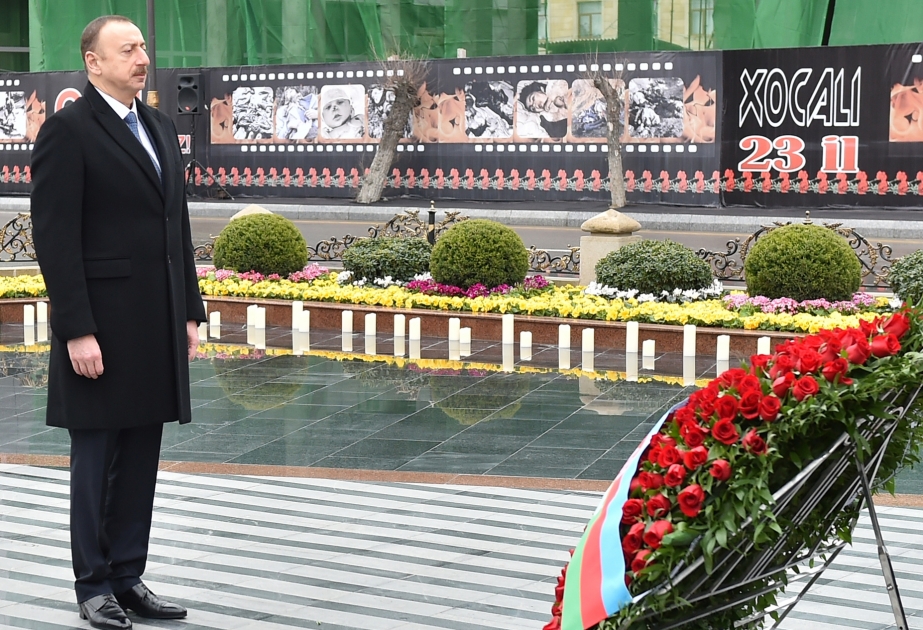 La président Ilham Aliyev a participé à la cérémonie de commémoration des victimes du génocide de Khodjaly VIDEO