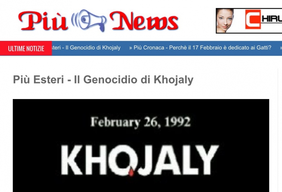 İtaliyanın “Piu-news” portalı: Xocalı soyqırımı Azərbaycan tarixinin ən qanlı səhifələrindəndir