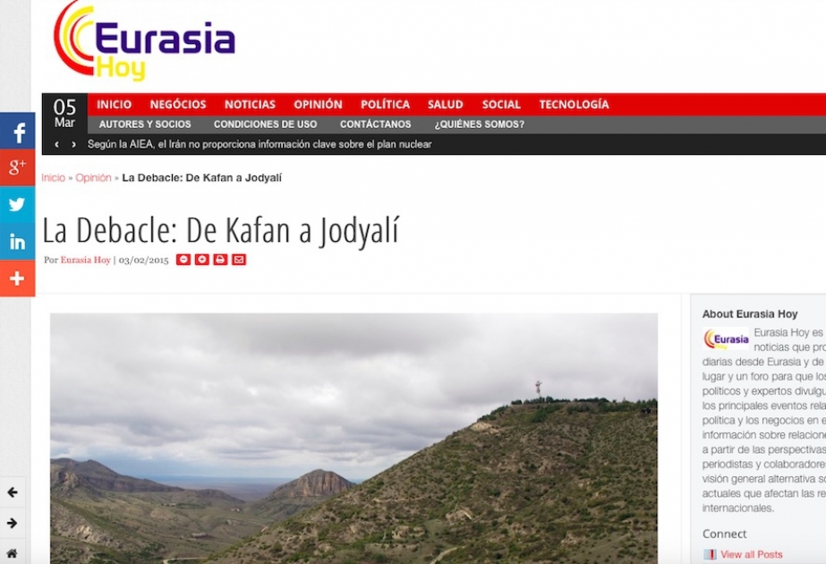 Американский испаноязычный портал Eurasia Hoy о предпосылках нагорно-карабахского конфликта и Ходжалинской трагедии
