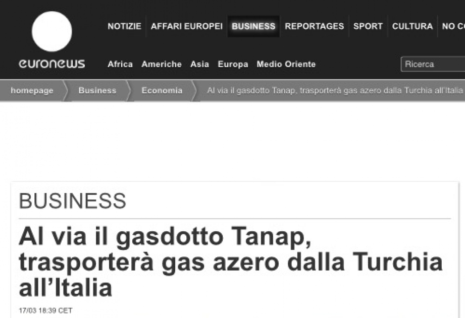 Euronews разместил материал, посвященный закладке TANAP ВИДЕО