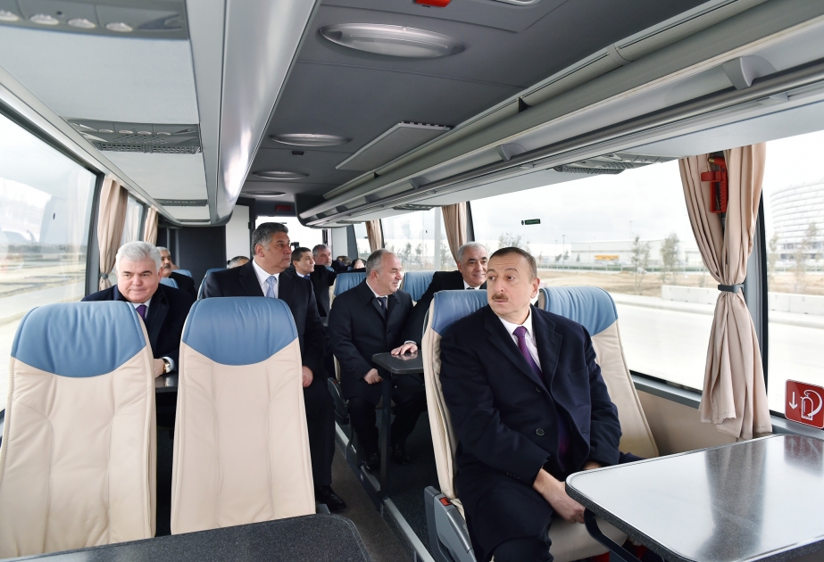 President Ilham Aliyev reviewed ongoing construction of road and transportation infrastructure around the Baku Olympic Stadium VIDEO