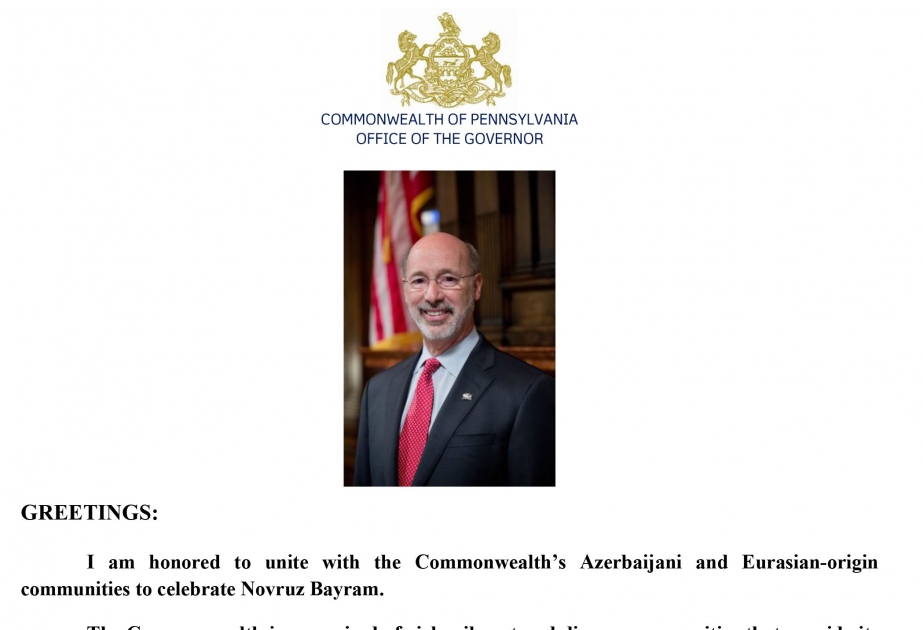 Governor of Pennsylvania State congratulates Azerbaijani community on Novruz holiday