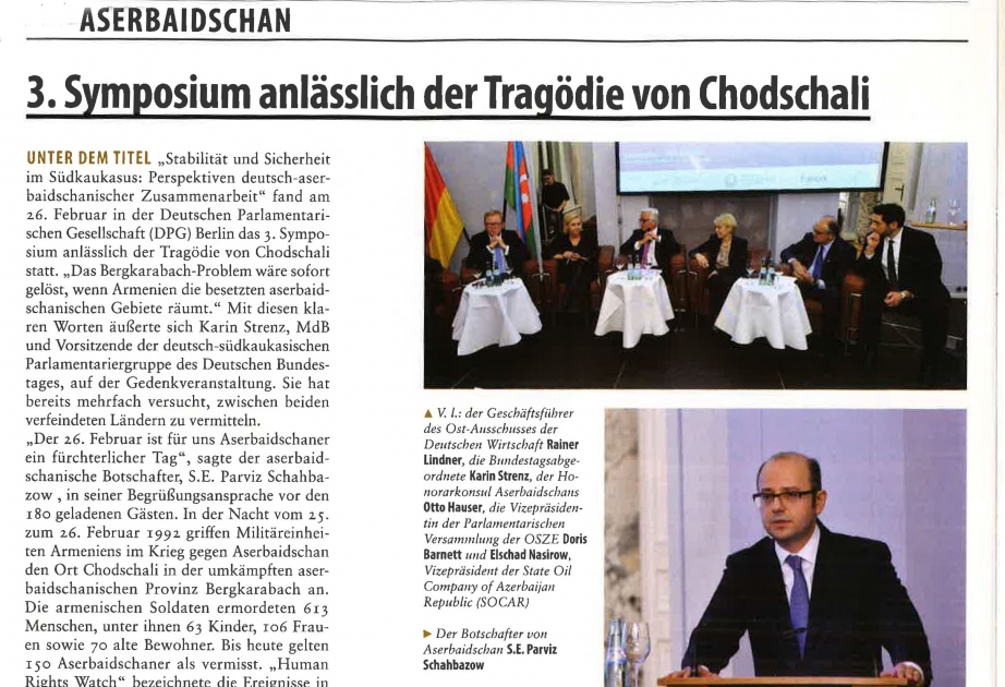 Almaniyanın “Diplomatisches Magazin” jurnalında Xocalı faciəsi haqqında məqalə dərc edilib