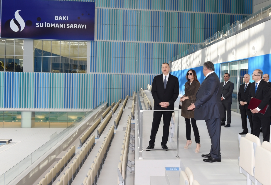 Aserbaidschans Präsident Ilham Aliyev hat die Eröffnungsfeier des Bakuer Wassersportpalastes besucht VIDEO