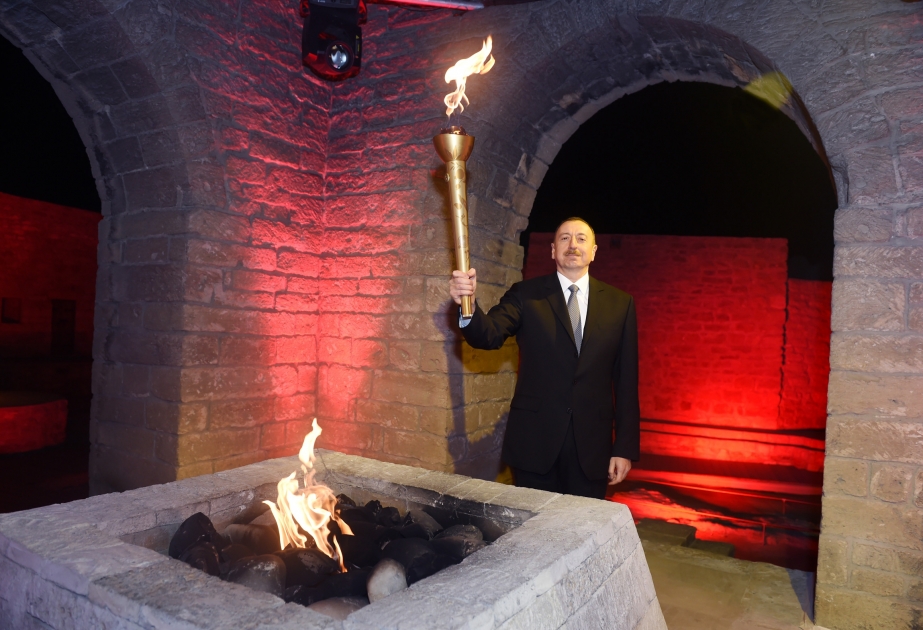 A ceremony was held to light the flame of Baku-2015 first European Games President Ilham Aliyev attended the ceremony VIDEO