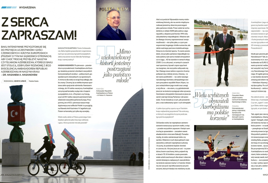 Polşanın “Olimpiyski” jurnalında Azərbaycan səfirinin ilk Avropa Oyunları ilə bağlı müsahibəsi dərc edilib