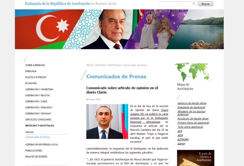 Azərbaycanın Argentinadakı səfirinin "Clarin" qəzetinə ünvanldığı məktublar ermənipərəst jurnalistin və erməni icmasının qəzəbinə səbəb olub