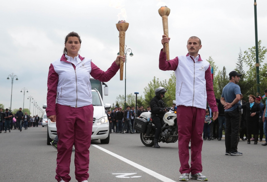 Arrivée de la torche des Jeux Européens de Bakou 2015 à Terter VIDEO