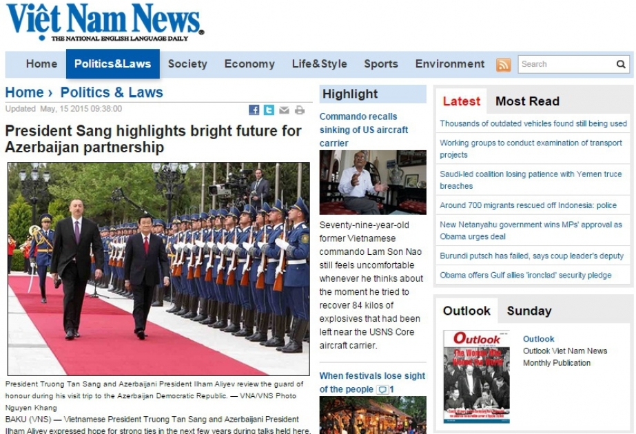 President Truong Tan Sang’s Azerbaijan visit in spotlight of Vietnamese media