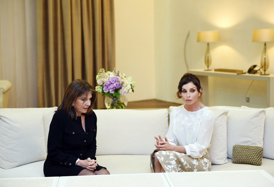 Azerbaijan`s first lady Mehriban Aliyeva meets member of French Senate Nathalie Goulet VIDEO