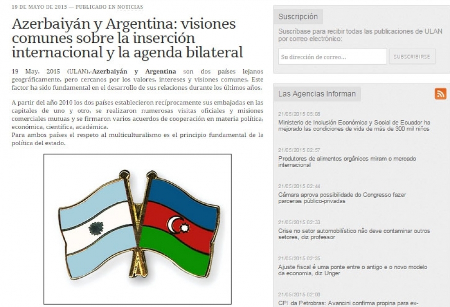 Latın Amerikası Xəbərlər Agentlikləri Birliyinin saytında Azərbaycan səfirinin məqaləsi yayılıb