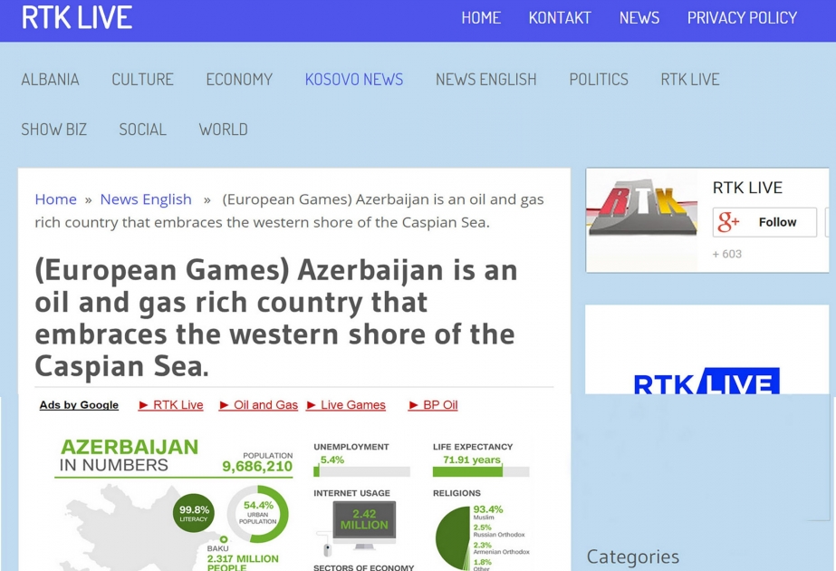 Албанская печать пишет о первых Европейских играх «Баку-2015»