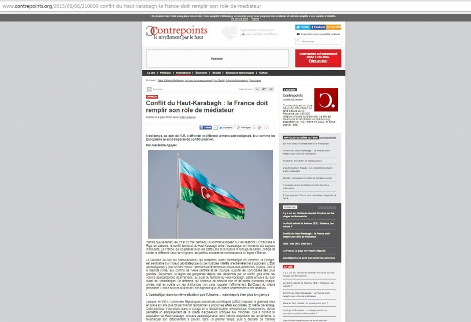 На французском портале Contrepoints размещена статья о нагорно-карабахском конфликте