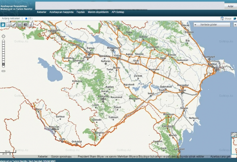 Ötən ay təqdim olunan "GoMap elektron xəritə" xidmətindən 1844 dəfə istifadə edilib