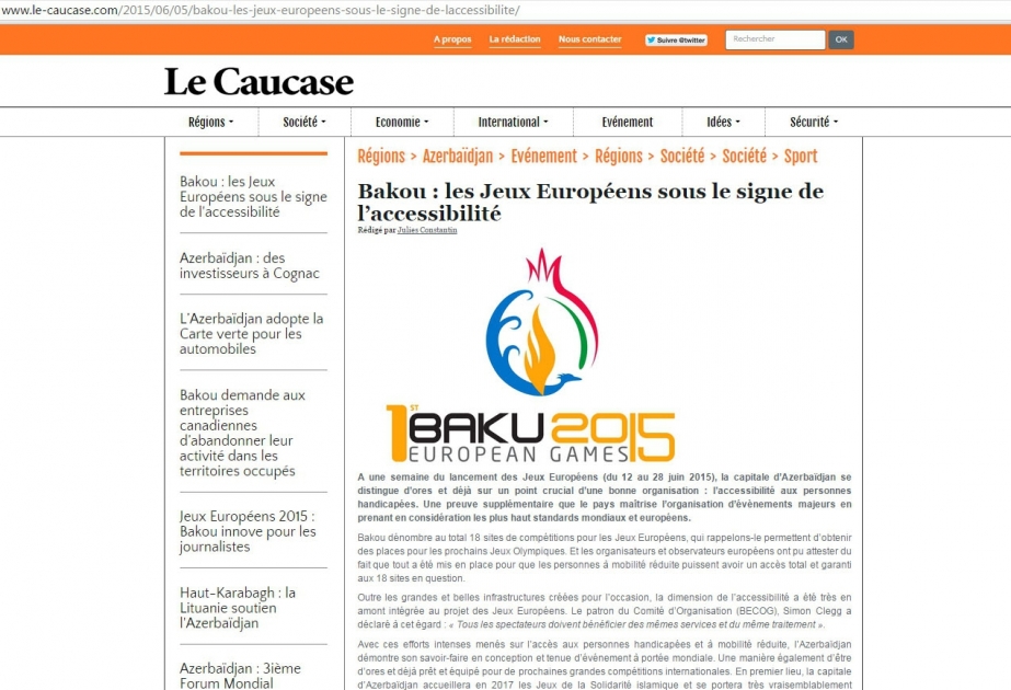 www.le-caucase.com: Baku: The European Games under the sign of accessibility