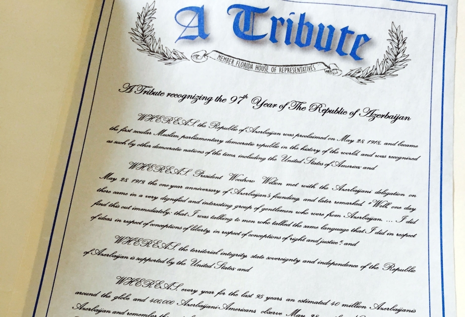 Член парламента штата Флорида издал прокламацию в связи 97-й годовщиной провозглашения АДР