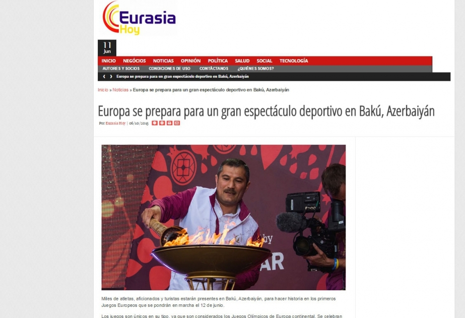 “Eurasia Hoy” xəbər portalı: “Yunanıstan Olimpiya Oyunları üçün nə qədər əhəmiyyətlidirsə, Azərbaycan da Avropa Oyunları üçün bir o qədər əhəmiyyətli olacaq”
