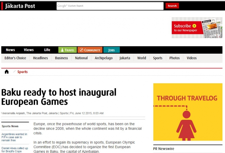“The Jakarta Post”: Bakı birinci Avropa Oyunlarına hazırdır