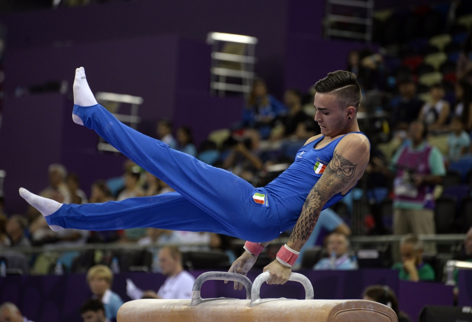 Artistic gymnasts in action at Baku Games
