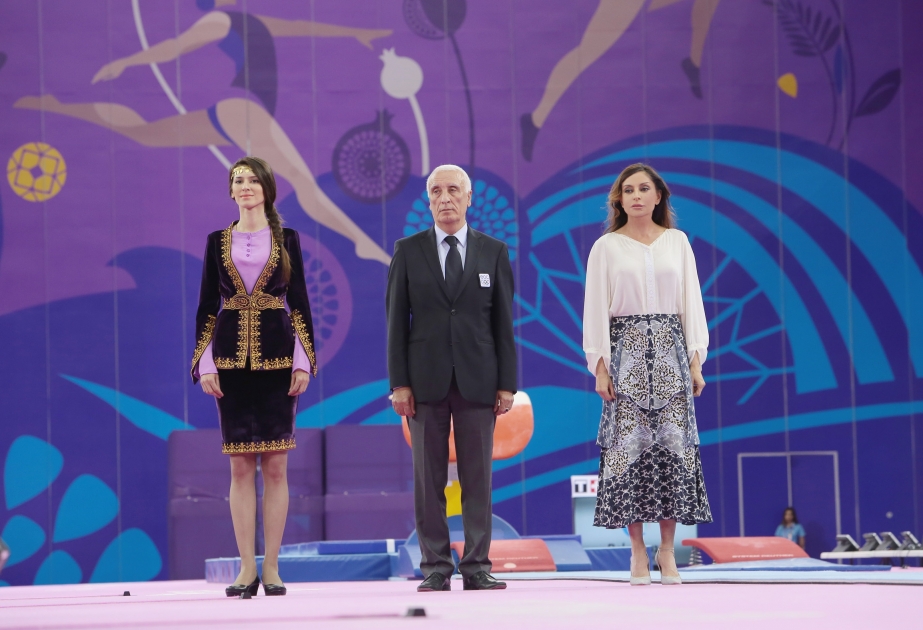 Azerbaijan`s first lady Mehriban Aliyeva presented the medals to the winners of men's individual all-around final
