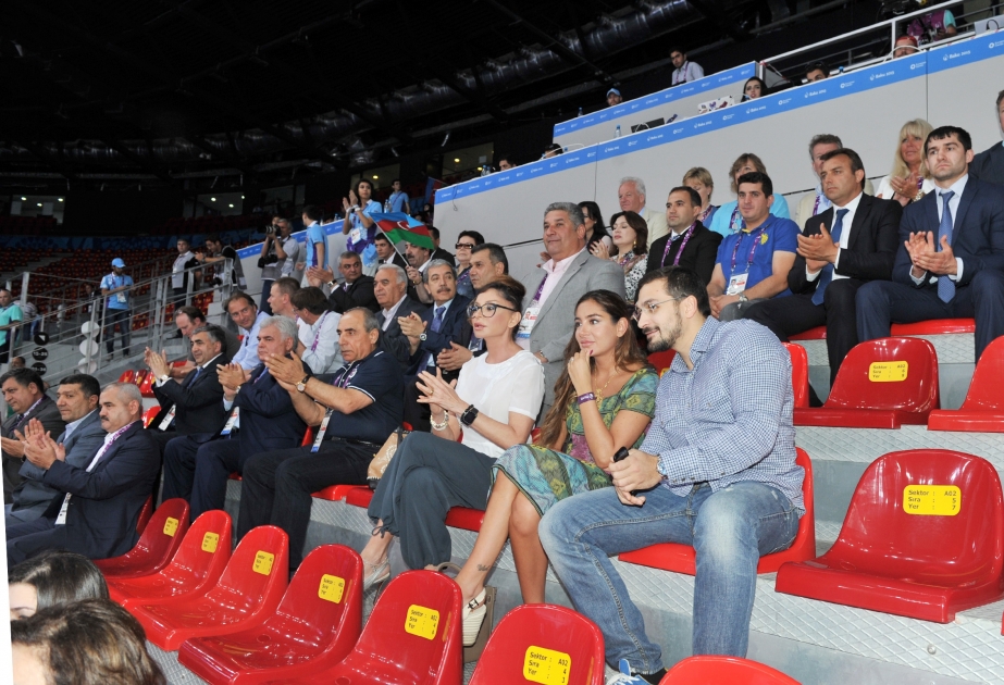 First lady Mehriban Aliyeva watches Azerbaijan vs Belgium match in women`s volleyball competition