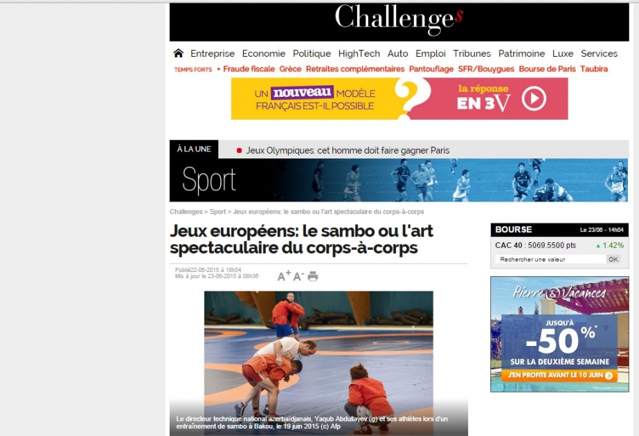 Fransanın “Challenges” portalı I Avropa Oyunları çərçivəsində keçirilən sambo yarışlarından yazır