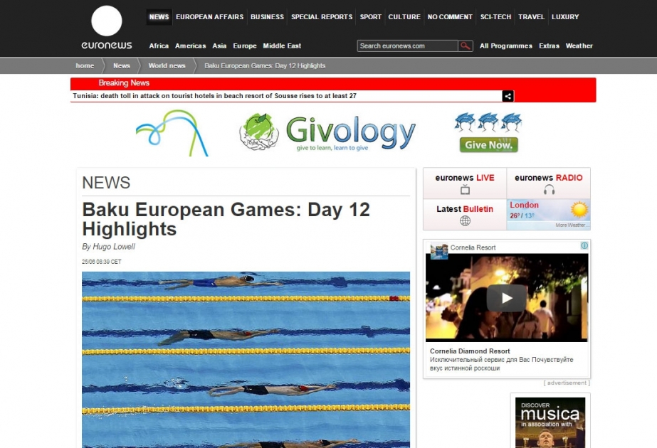 “Euronews” birinci Avropa Oyunları haqqında reportajlarını davam etdirir